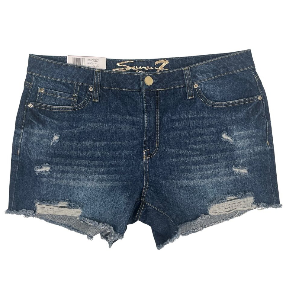 Seven7 Women’s Weekend Short Frayed Hem Denim Dark Wash Jean Shorts Size 14 New